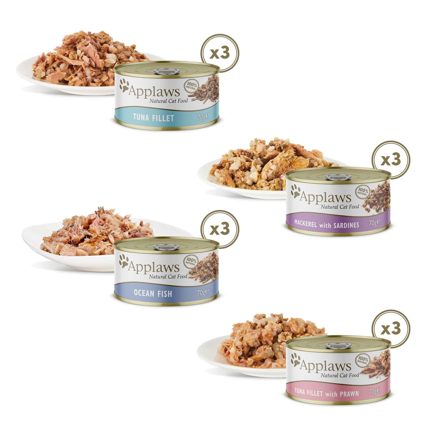 Applaws Adult Wet Cat Food in Broth - Fish Selection - 12x70g Cans