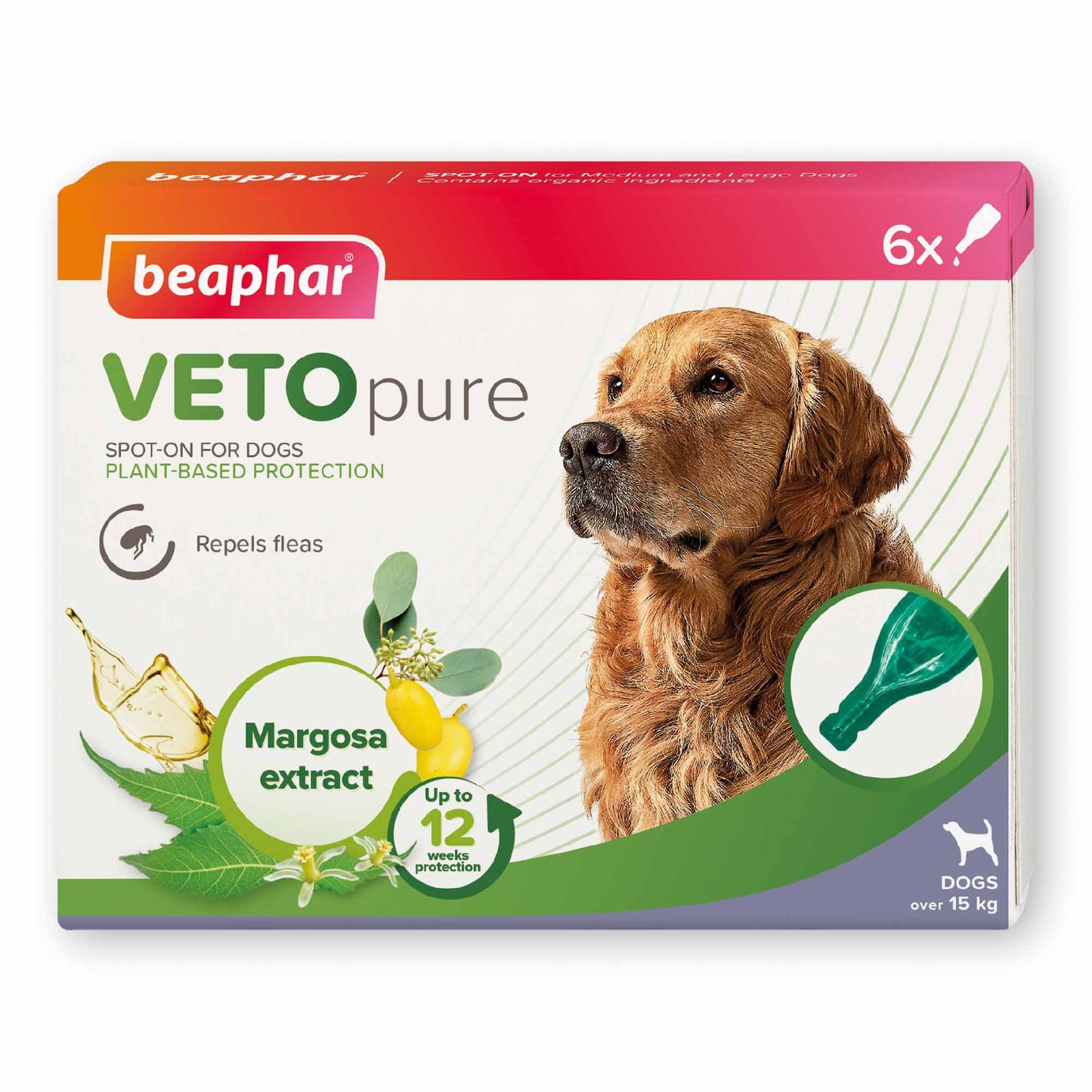 Beaphar VETOpure Plant-Based Flea Spot-On for Dogs over 15kg - 6 Pipettes