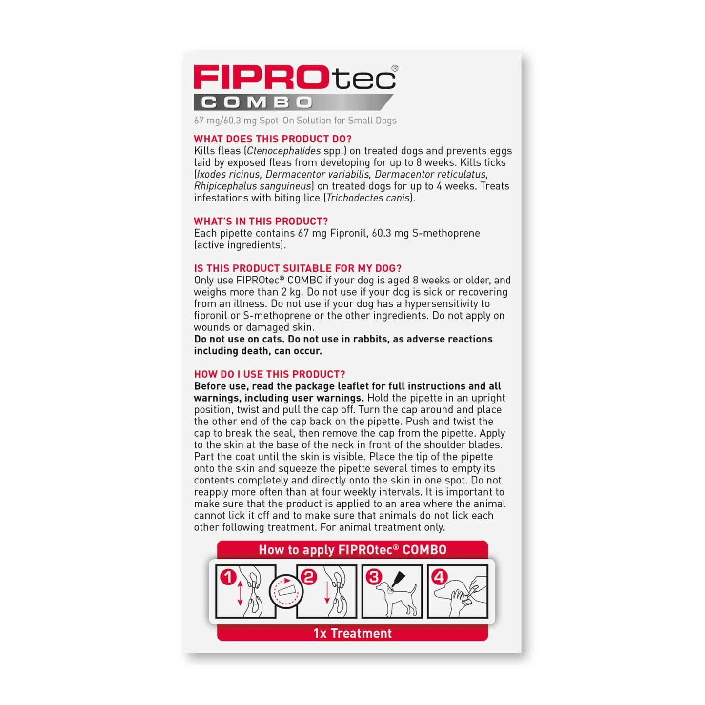 Beaphar FIPROtec COMBO Flea & Tick Spot-On for Dogs - 2-10kg