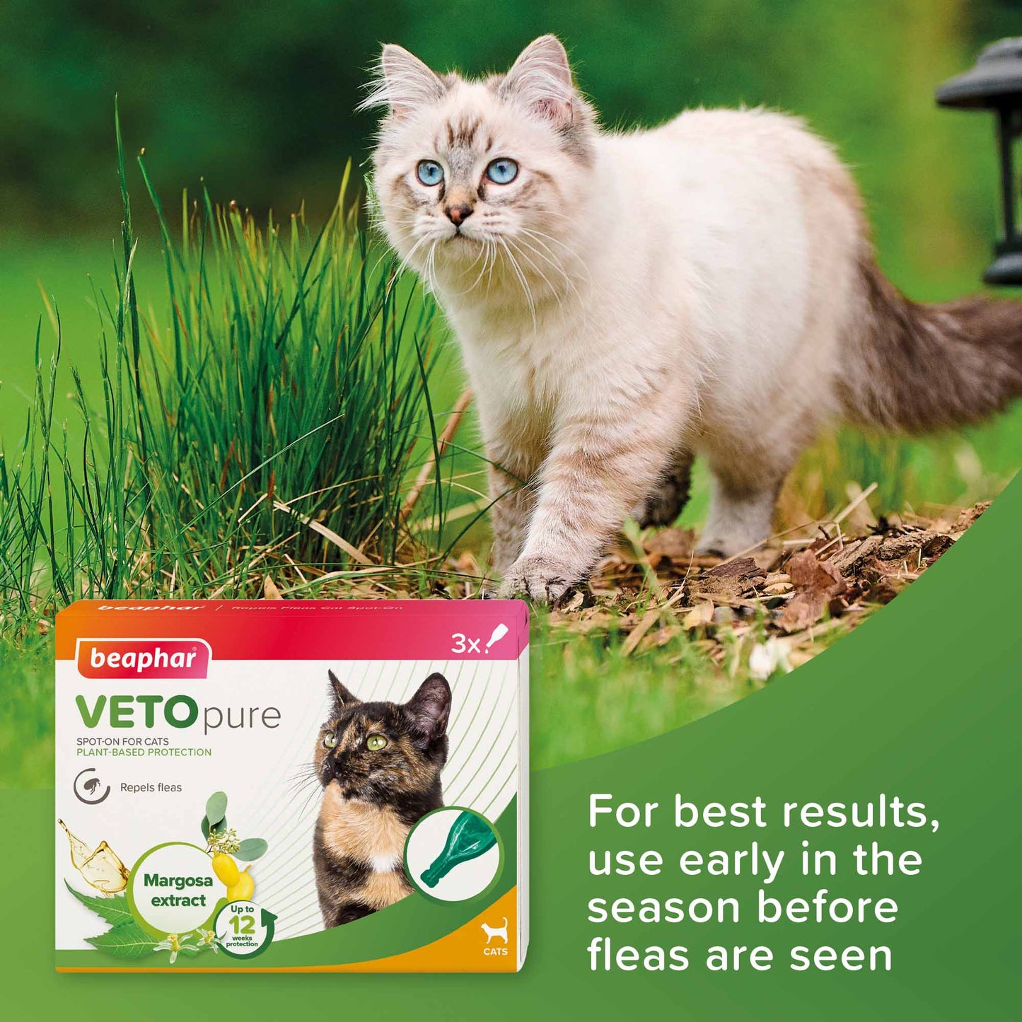 Beaphar VETOpure Flea Spot-On Repellent for Cats - 3x1ml Pipettes