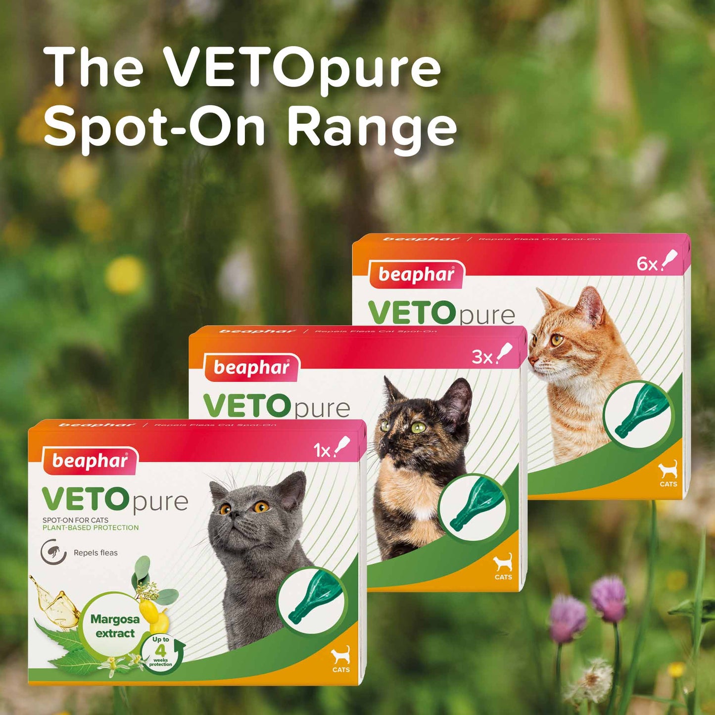 Beaphar VETOpure Flea Spot-On Repellent for Cats - 3x1ml Pipettes