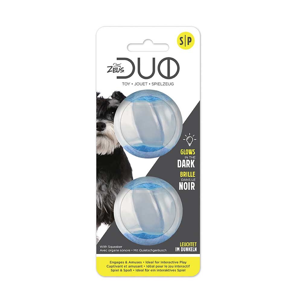 Zeus DUO Ball Dog Toy with Squeaker & Glow - Small - 2 Pack