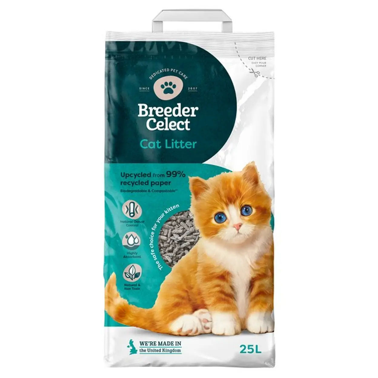 Breeder Celect Recycled Paper Cat Litter - 25Ltr