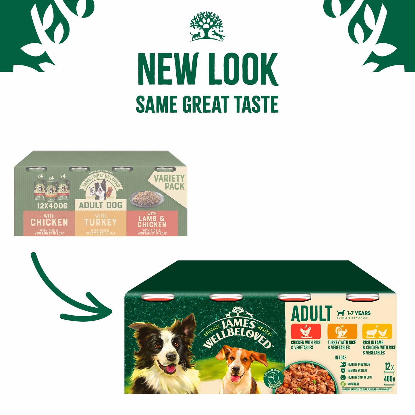 James Wellbeloved Adult Wet Dog Food in Loaf - Turkey, Lamb and Chicken - 12x400g cans