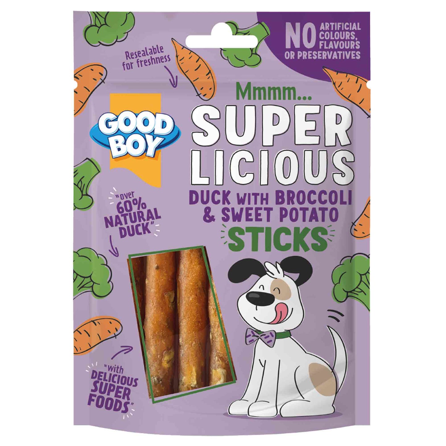 Good Boy Superlicious Duck, Sweet Potato & Broccoli Sticks Dog Treats - 70g