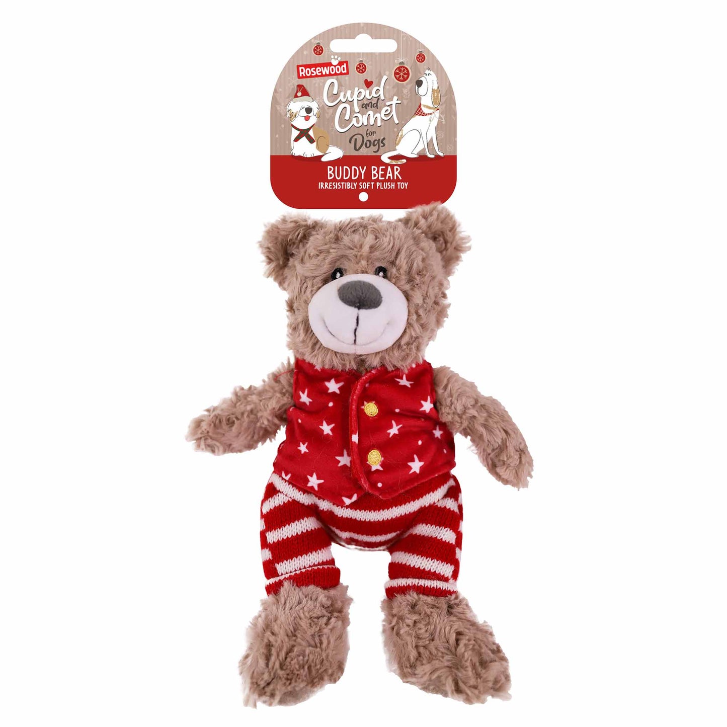 Rosewood Cupid & Comet Buddy Bear Christmas Plush Dog Toy