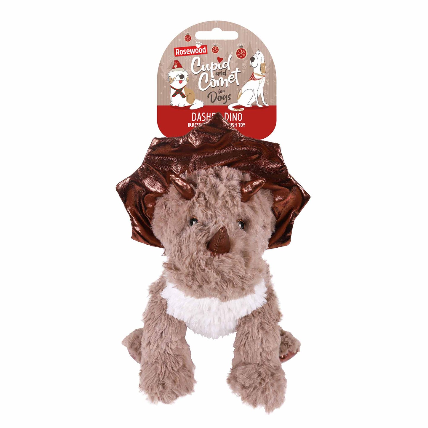 Rosewood Cupid & Comet Dasher Dino Festive Plush Dinosaur Dog Toy