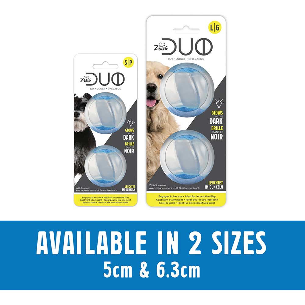 Zeus DUO Ball Dog Toy with Squeaker & Glow - Small - 2 Pack