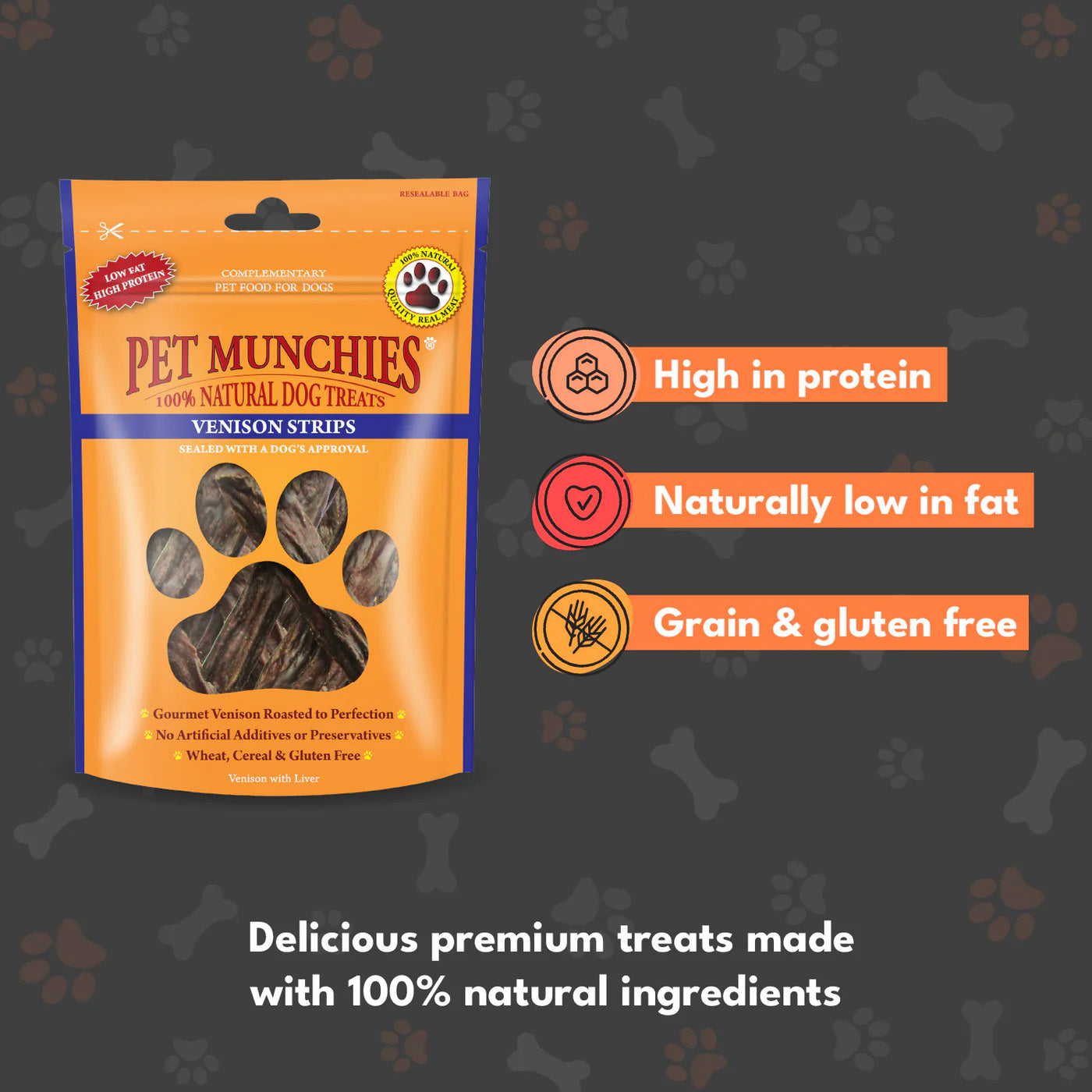 Pet Munchies Venison Strips Natural Dog Treats - 75g