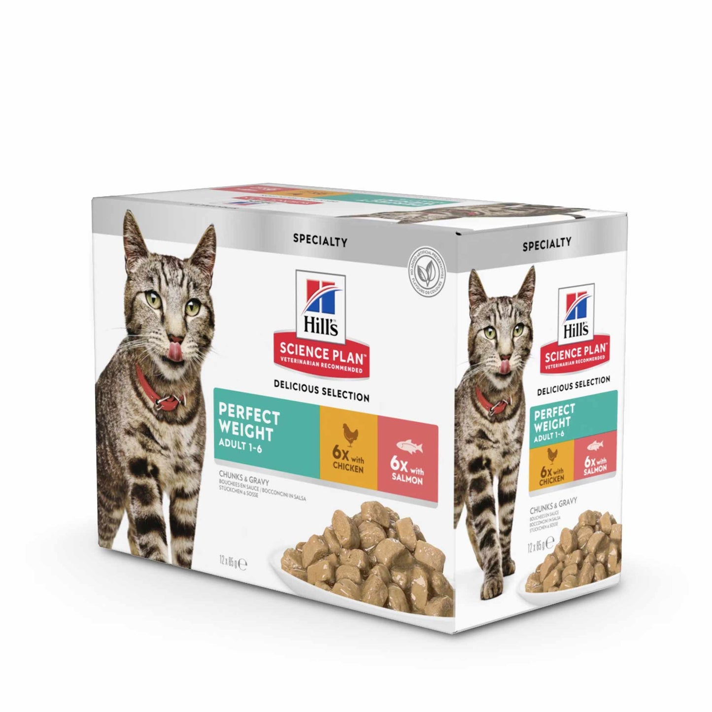 Hills Science Plan Perfect Weight Adult Wet Cat Food in Gravy - Chicken & Salmon - 12x85g Pouches