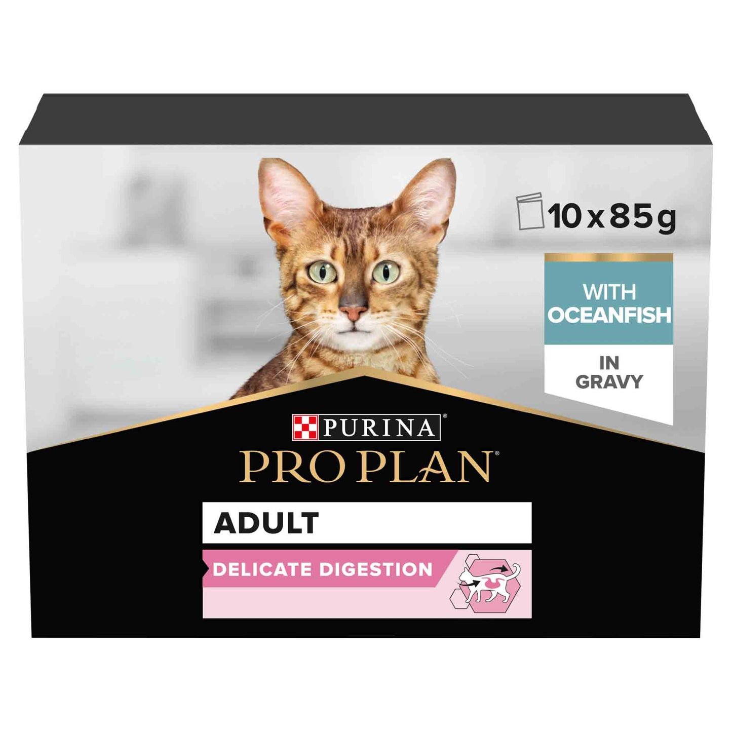 PRO PLAN Delicate Digestion Adult Wet Cat Food in Gravy - Ocean Fish - 10x85g Pouches