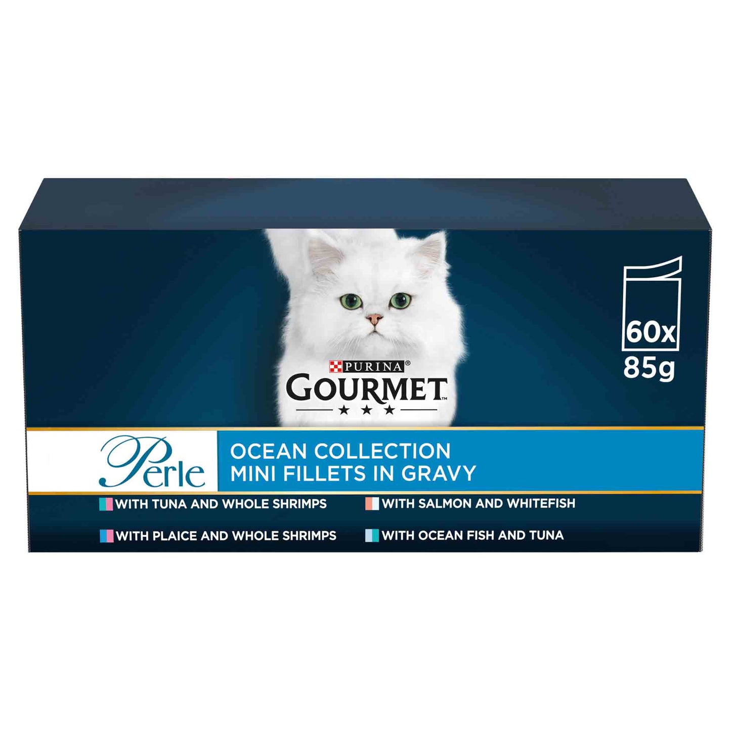 Gourmet Perle Adult Wet Cat Food in Gravy - Ocean Fish - 60x85g Pouches