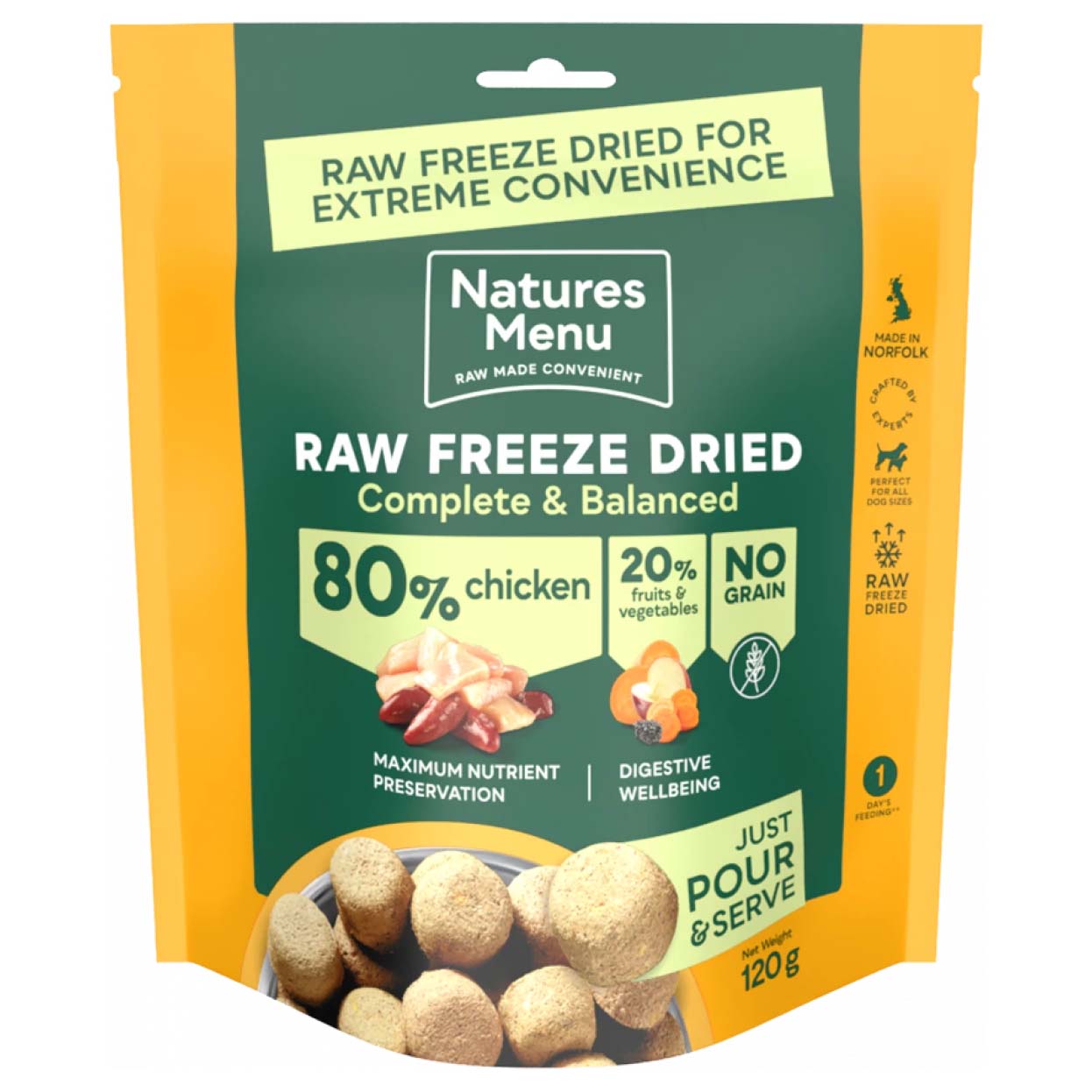 Natures Menu Complete & Balanced Free Dried Dog Food - Chicken Nuggets - 120g