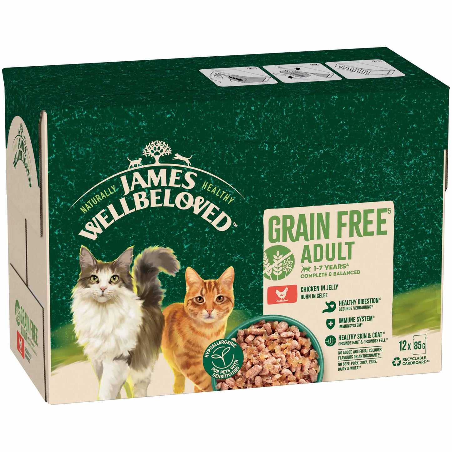 James Wellbeloved Adult Grain Free Wet Cat Food in Jelly - Chicken - 12x85g Pouches