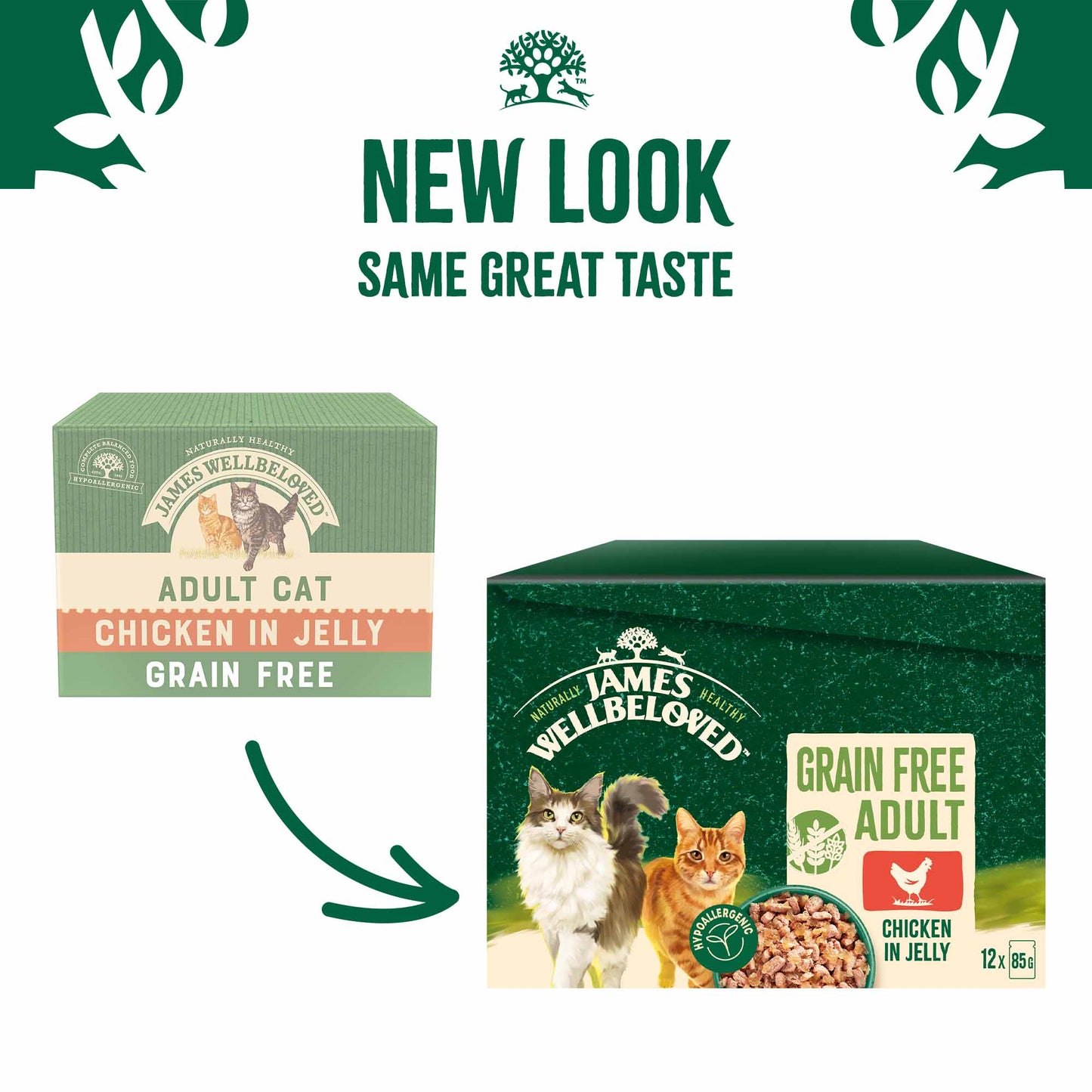 James Wellbeloved Adult Grain Free Wet Cat Food in Jelly - Chicken - 12x85g Pouches