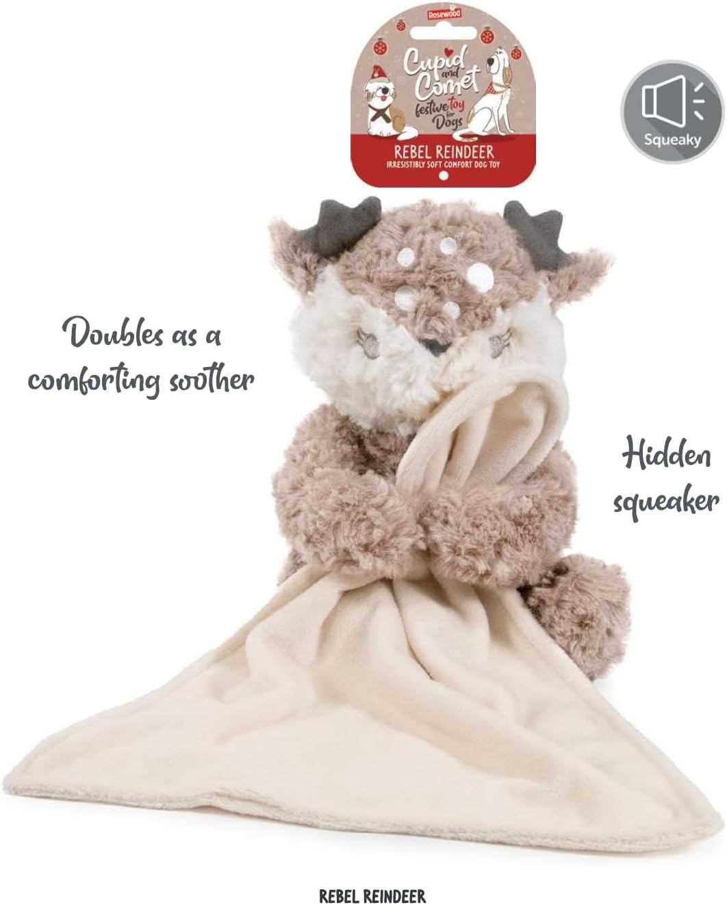Rosewood Cupid & Comet Rebel Reindeer Plush Dog Toy & Soother