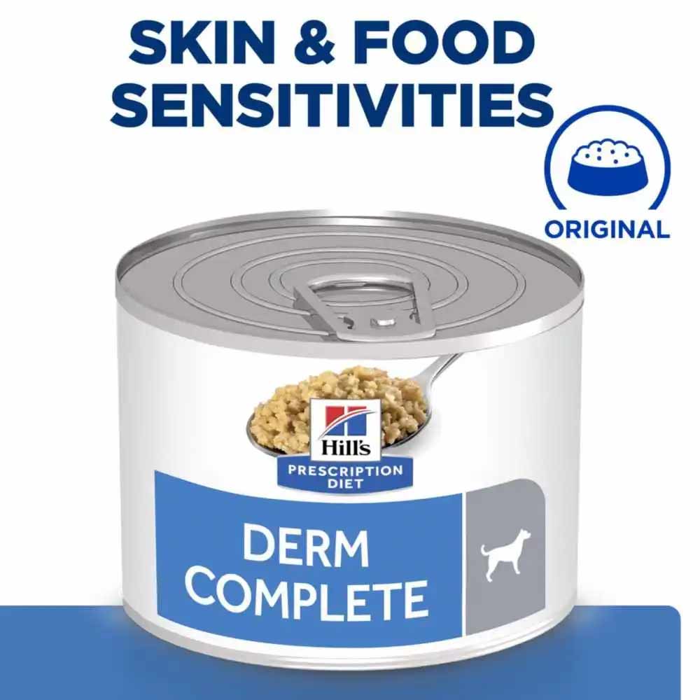Hills Prescription Diet Derm Complete Skin Care & Food Sensitivities Wet Dog Food - 12x200g Cans