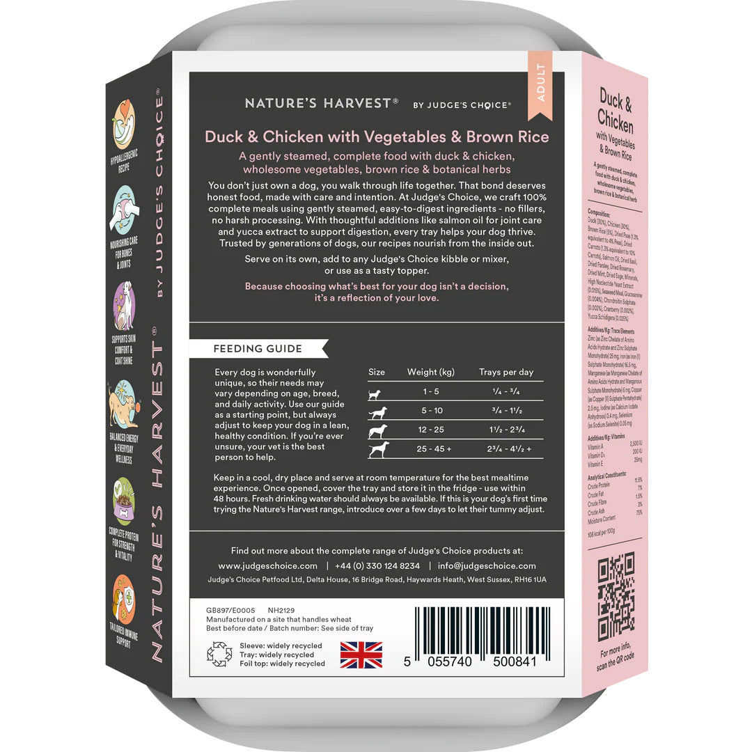 Natures Harvest Adult Wet Dog Food - Duck, Chicken & Brown Rice - 10x395g Trays
