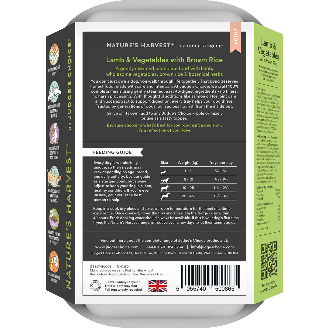 Natures Harvest Adult Wet Dog Food - Lamb & Brown Rice - 10x395g Trays