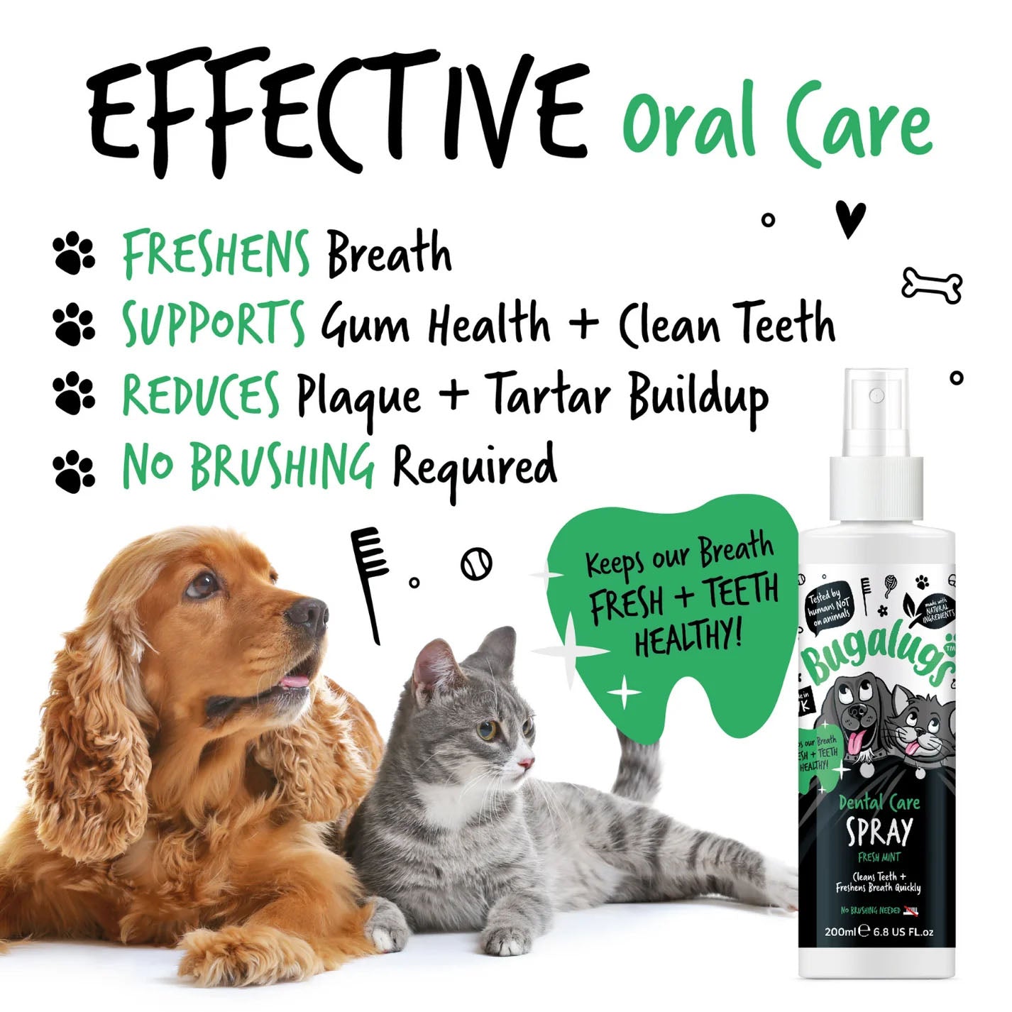 Bugalugs Dental Care Spray Fresh Mint for Dogs & Cats - 200ml