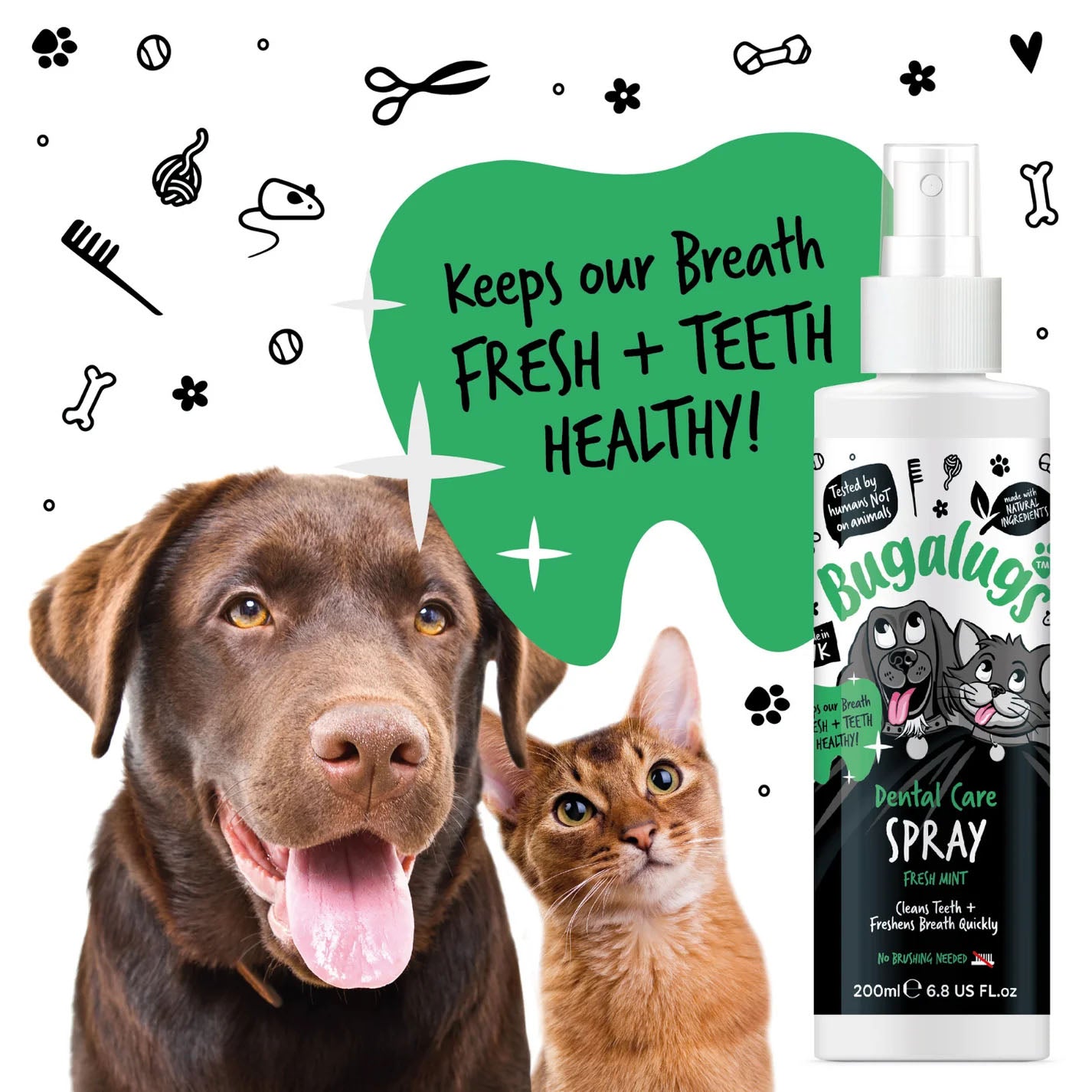 Bugalugs Dental Care Spray Fresh Mint for Dogs & Cats - 200ml