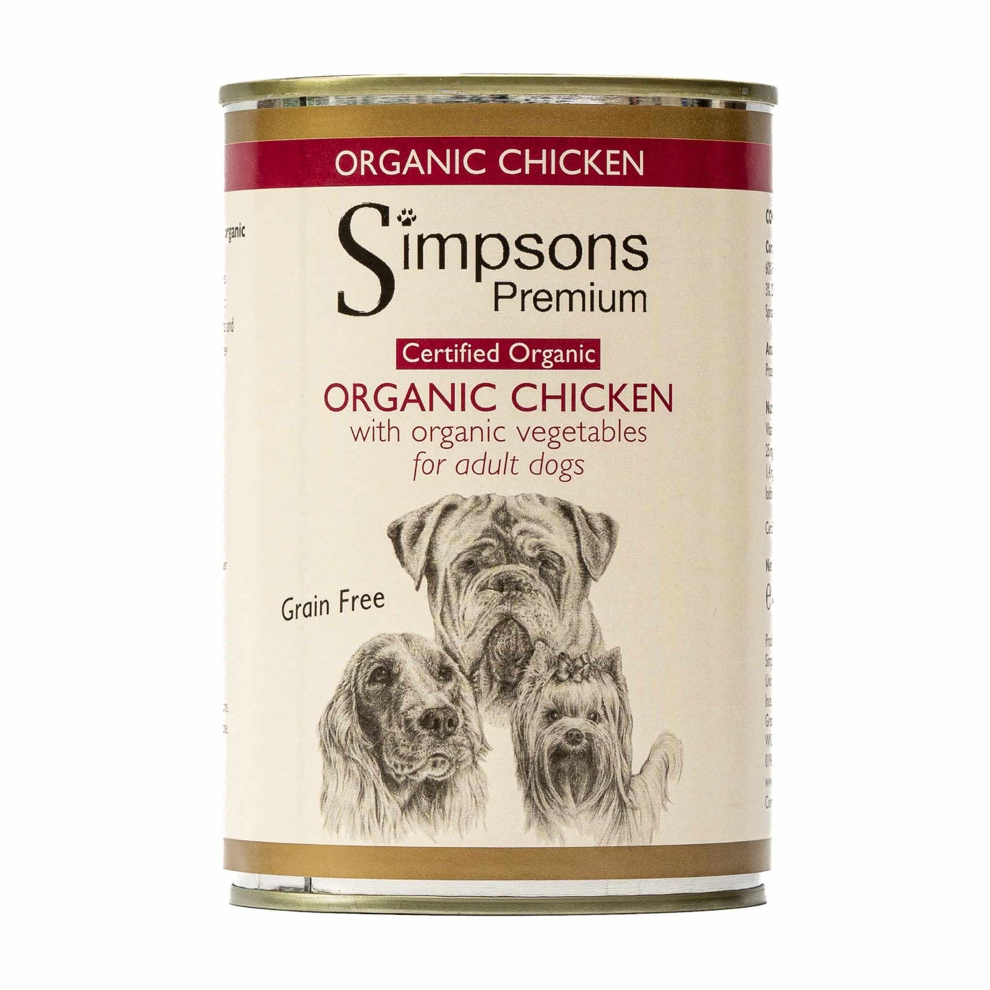 Simpsons Premium Adult Wet Dog Food - Organic Chicken - 6x400g Cans
