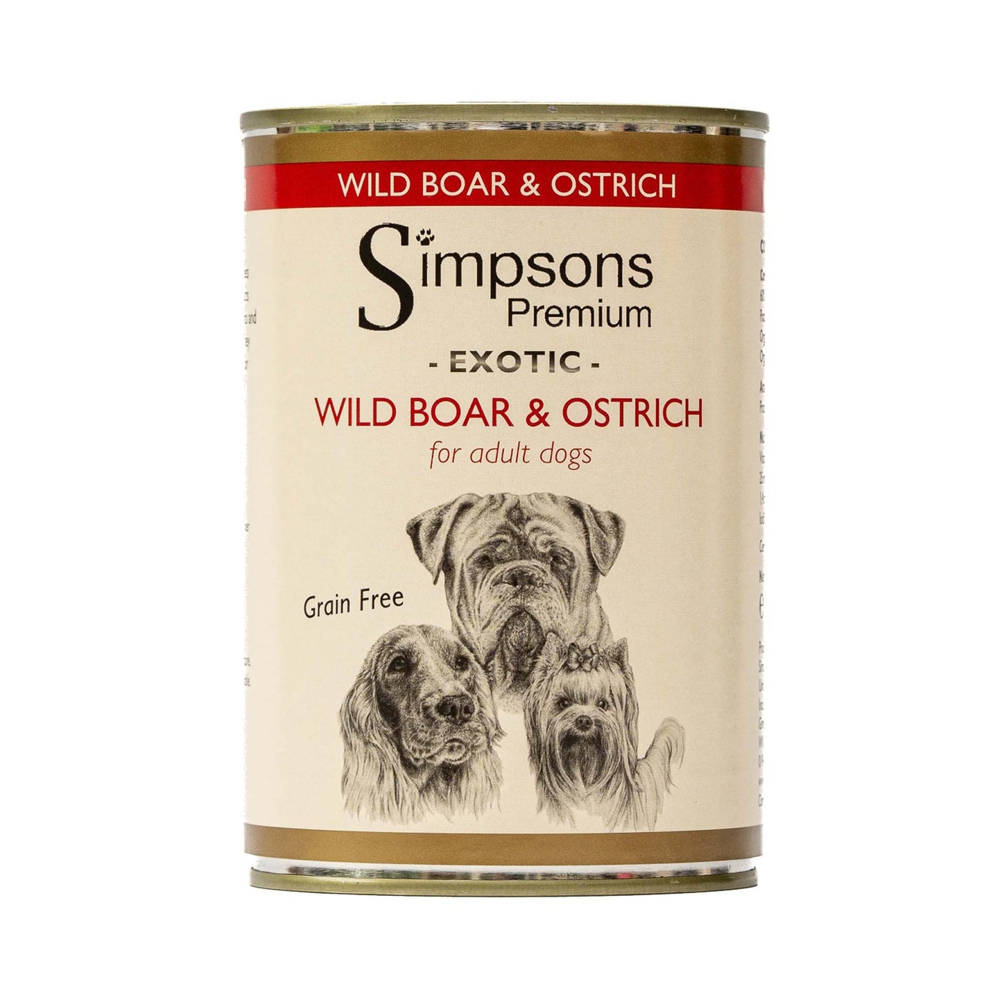 Simpsons Premium Adult Wet Dog Food - Wild Boar & Ostrich - 6x400g Cans