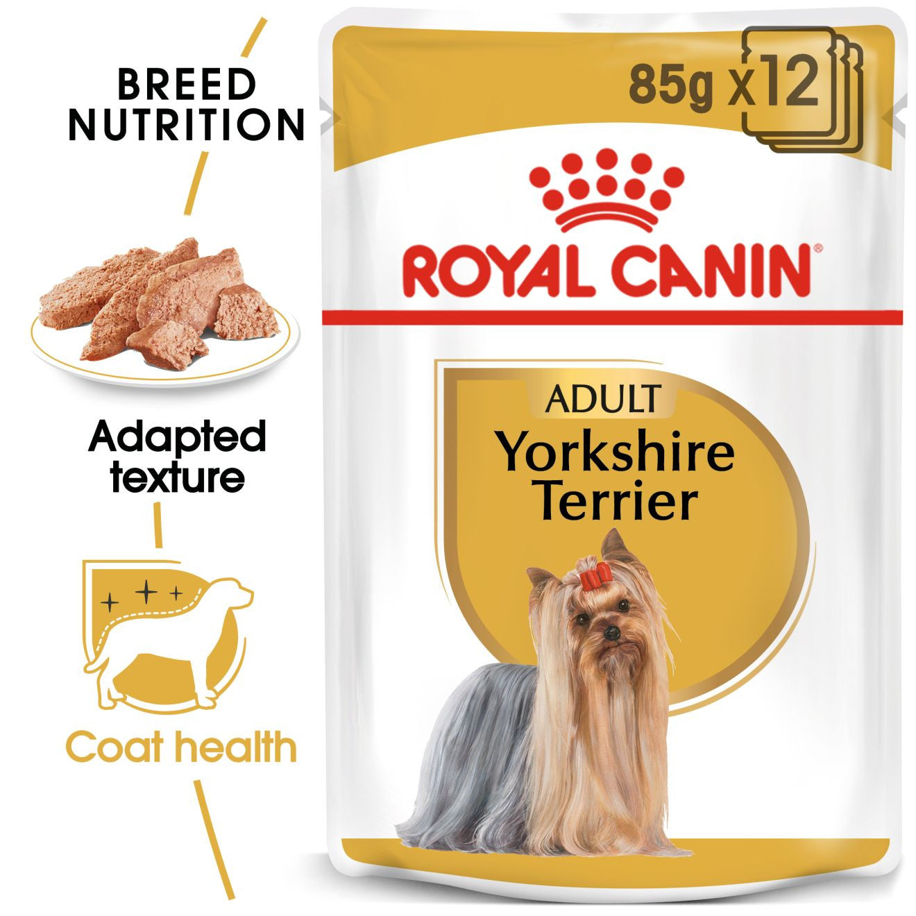 Royal Canin Breed Health Nutrition Yorkshire Terrier Adult Wet Dog Food -12x85g Pouches