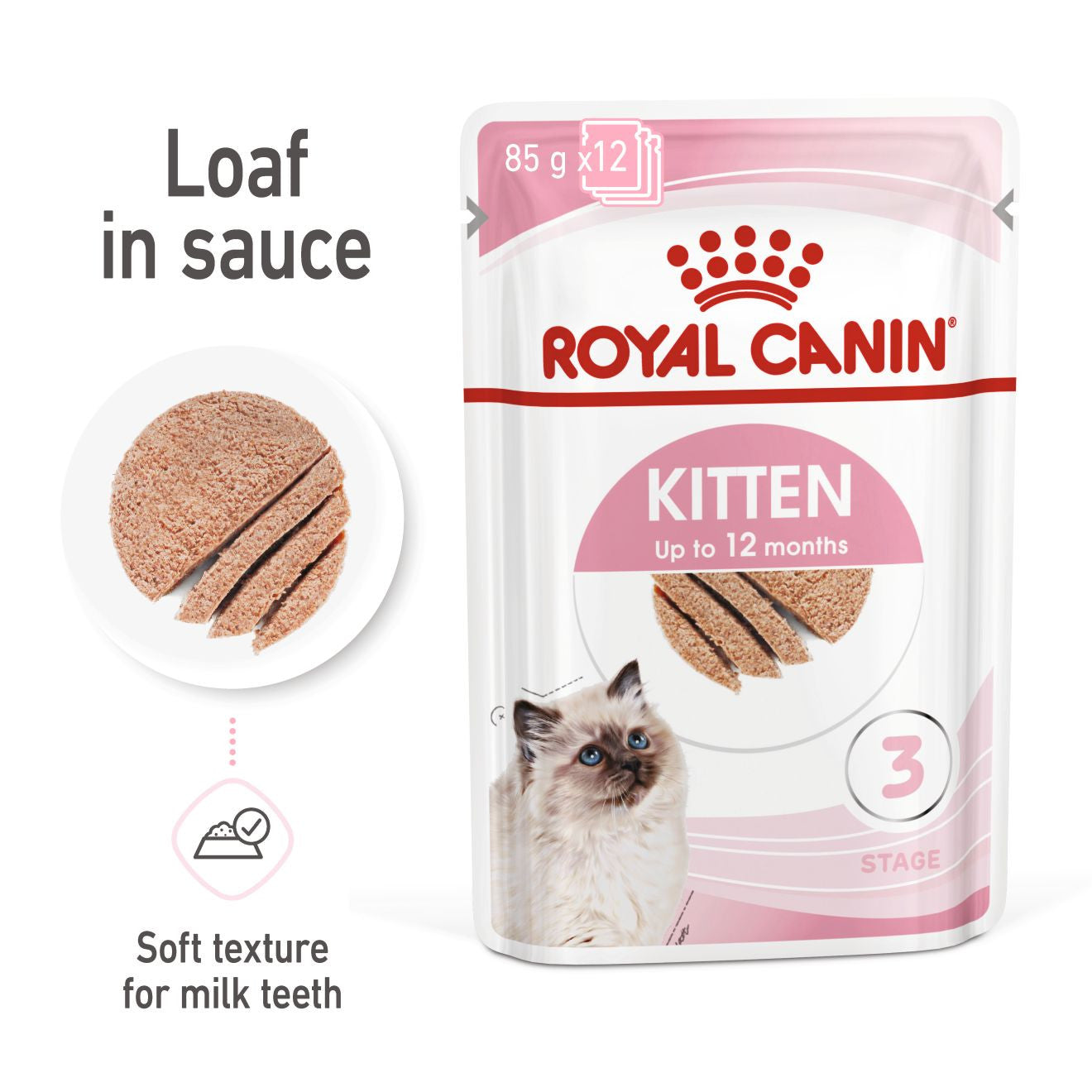 Royal Canin Feline Health Nutrition Kitten Wet Cat Food in Loaf - 12x85g Pouches