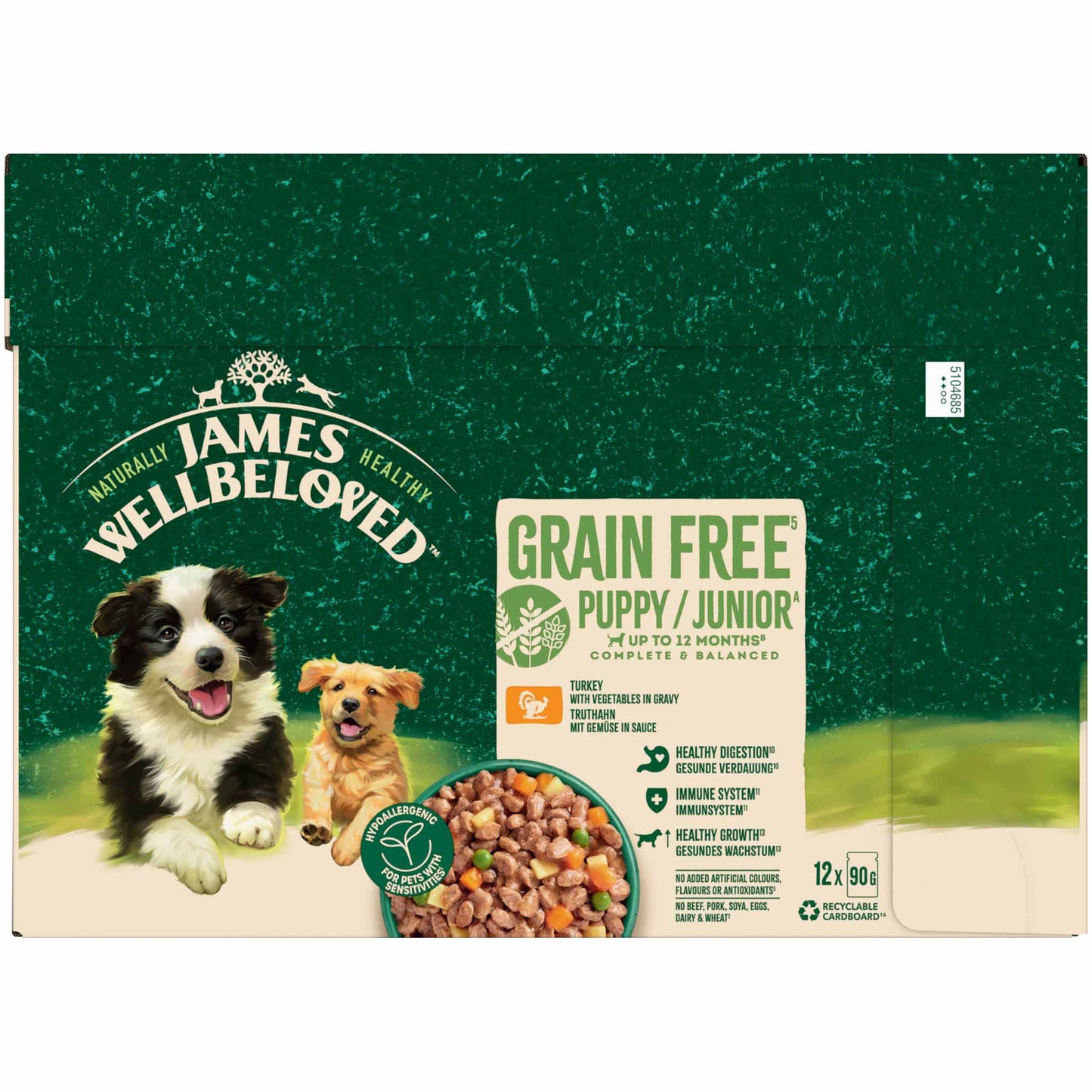 James Wellbeloved Grain Free Puppy Wet Dog Food in Gravy - Turkey - 12x90g Pouches