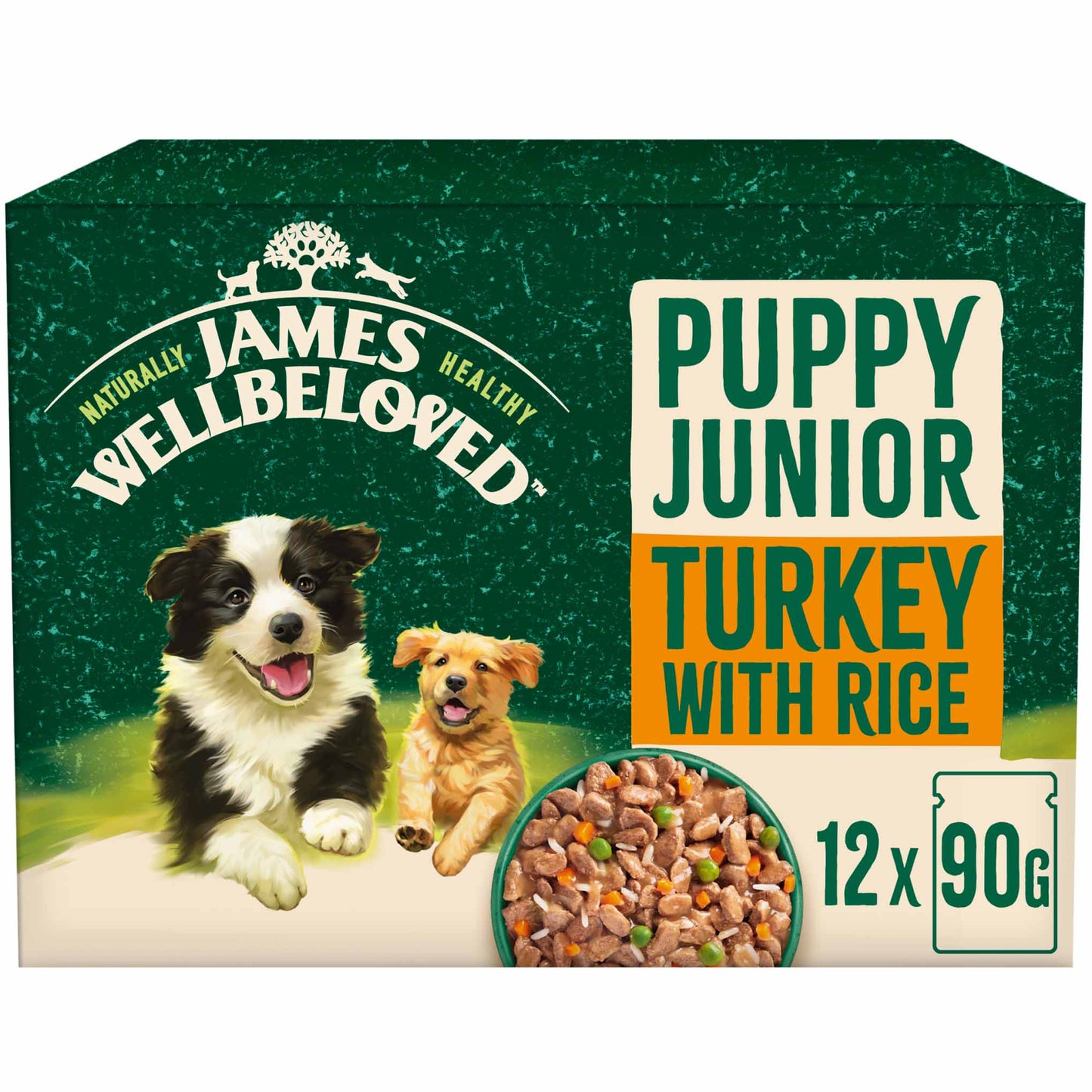 James Wellbeloved Puppy Wet Dog Food in Gravy - Turkey & Rice - 12x90g Pouches