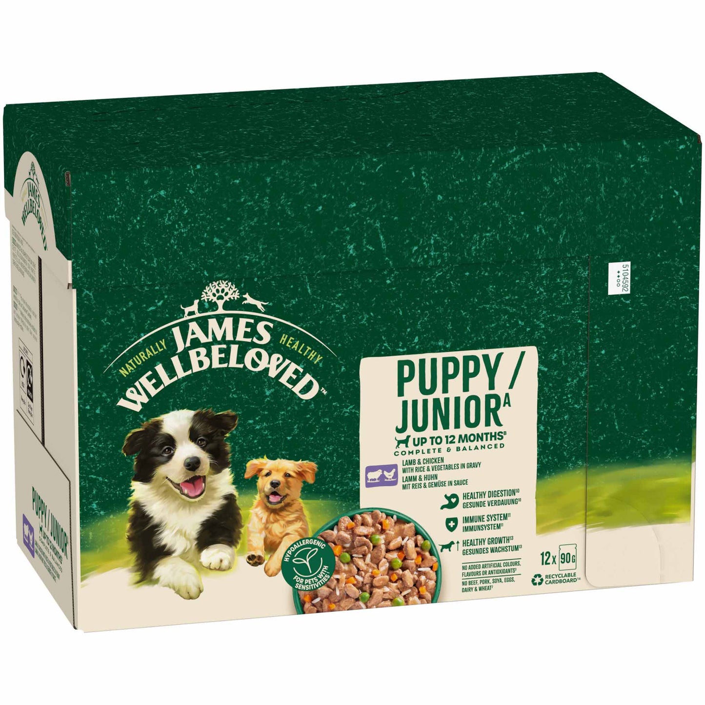 James Wellbeloved Puppy Wet Dog Food in Gravy - Lamb, Chicken & Rice - 12x90g Pouches