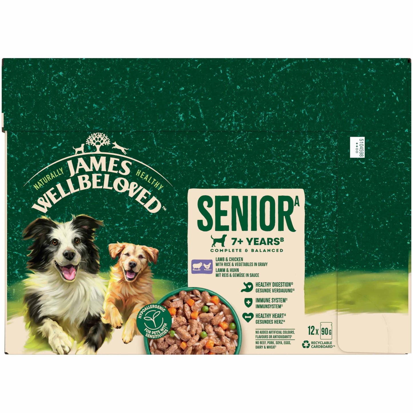 James Wellbeloved Senior Wet Dog Food in Gravy - Lamb & Chicken - 12x90g Pouches