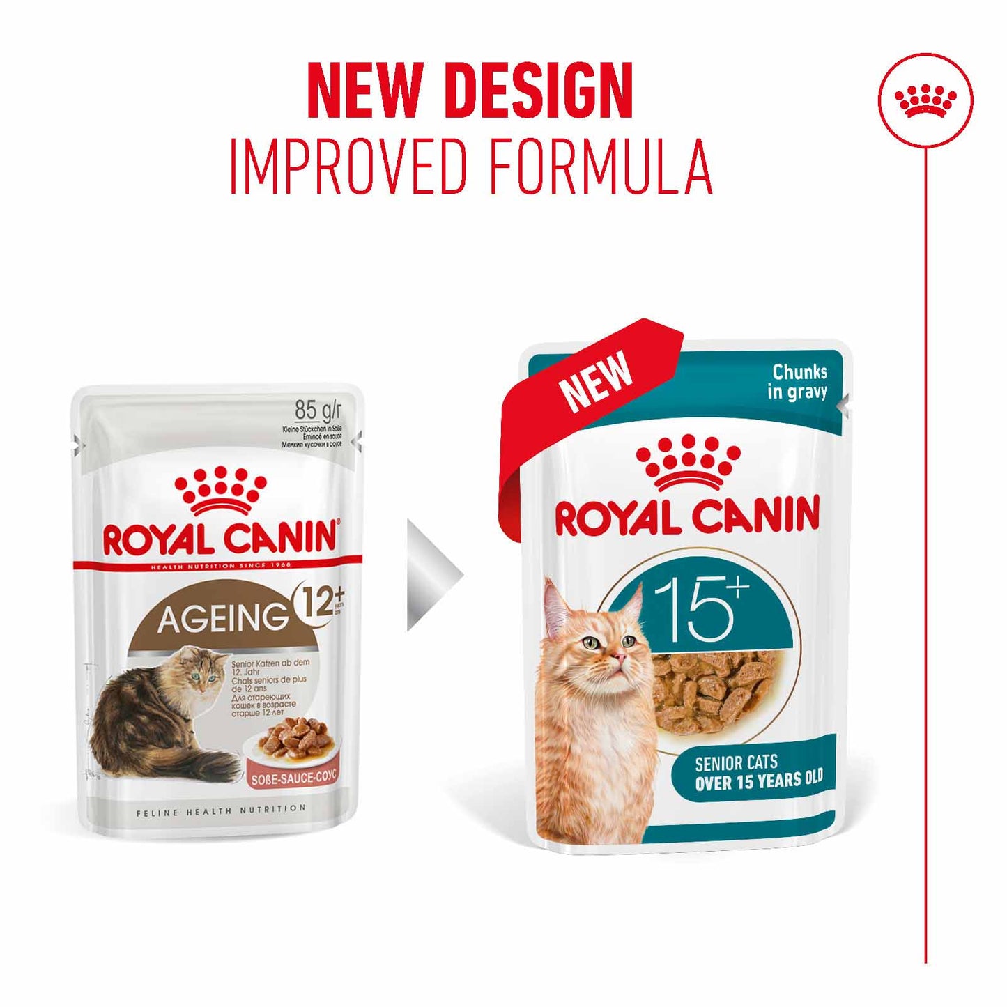 Royal Canin Ageing 15+ Senior Wet Cat Food  Chunks in Gravy - 12x85g Pouches