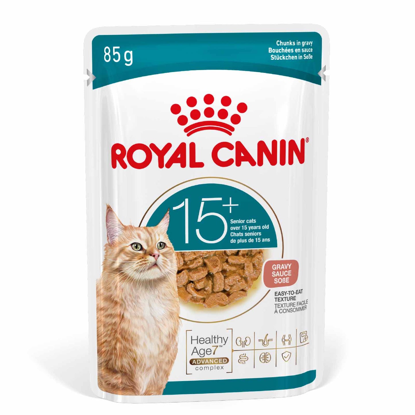 Royal Canin Ageing 15+ Senior Wet Cat Food  Chunks in Gravy - 12x85g Pouches