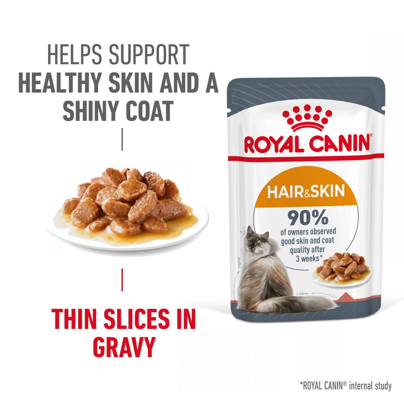 ROYAL CANIN Hair & Skin Care Adult Wet Cat Food In Gravy - 12x85g Pouches