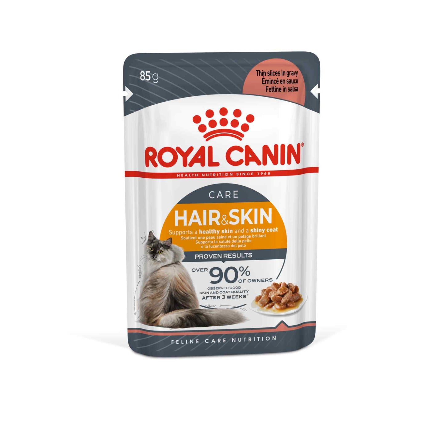 ROYAL CANIN Hair & Skin Care Adult Wet Cat Food In Gravy - 12x85g Pouches