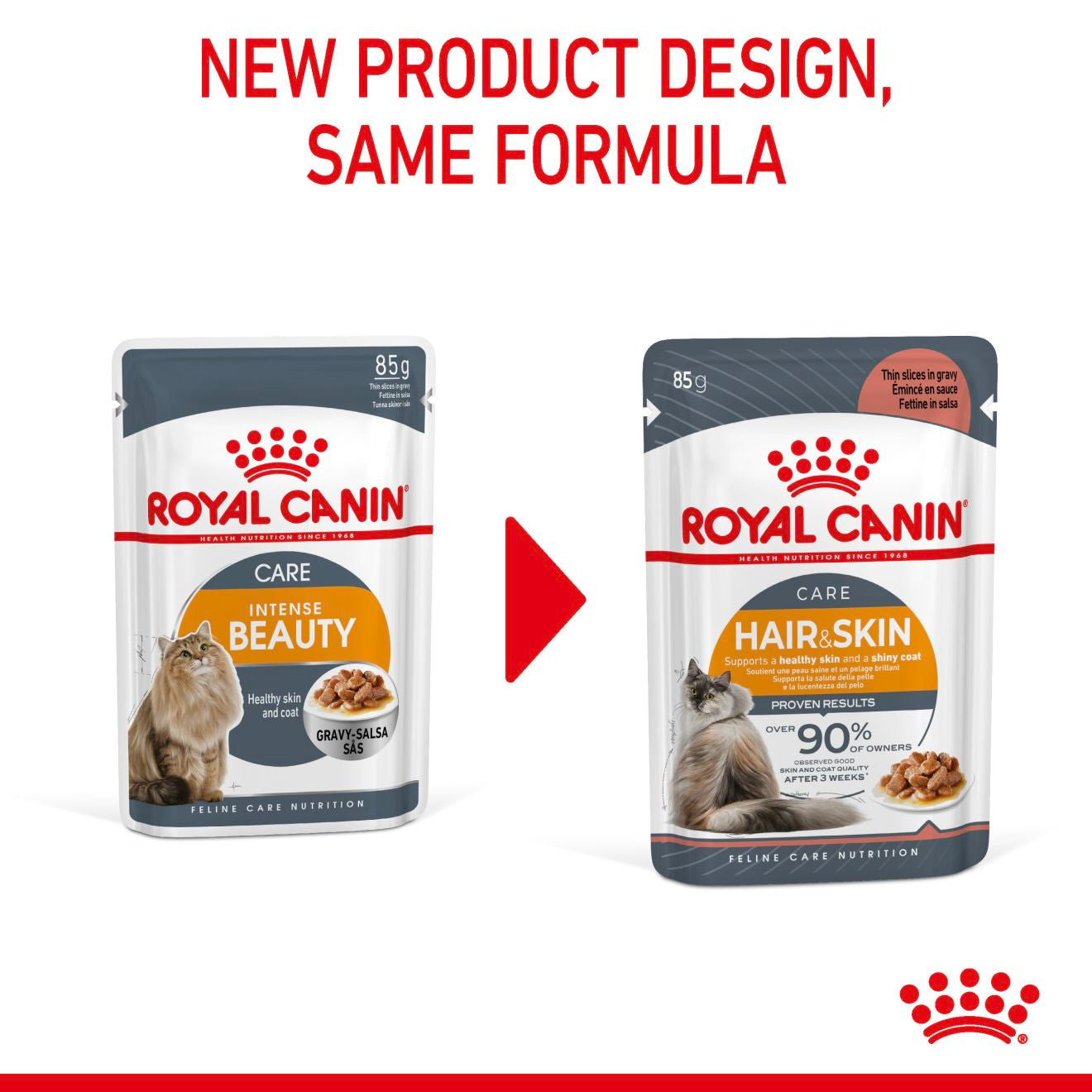 ROYAL CANIN Hair & Skin Care Adult Wet Cat Food In Gravy - 12x85g Pouches