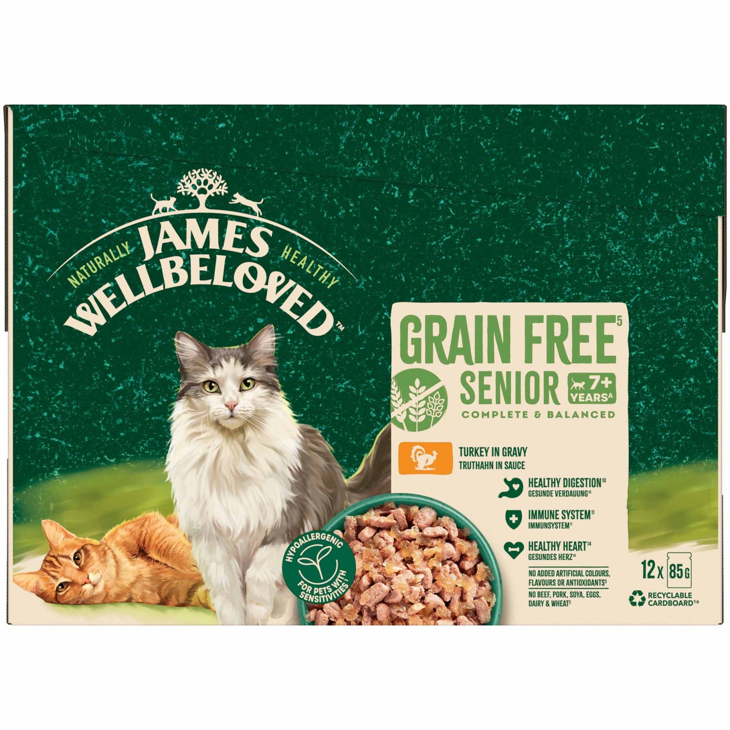 James Wellbeloved Grain Free Senior Wet Cat Food in Gravy - Turkey - 12x85g Pouches