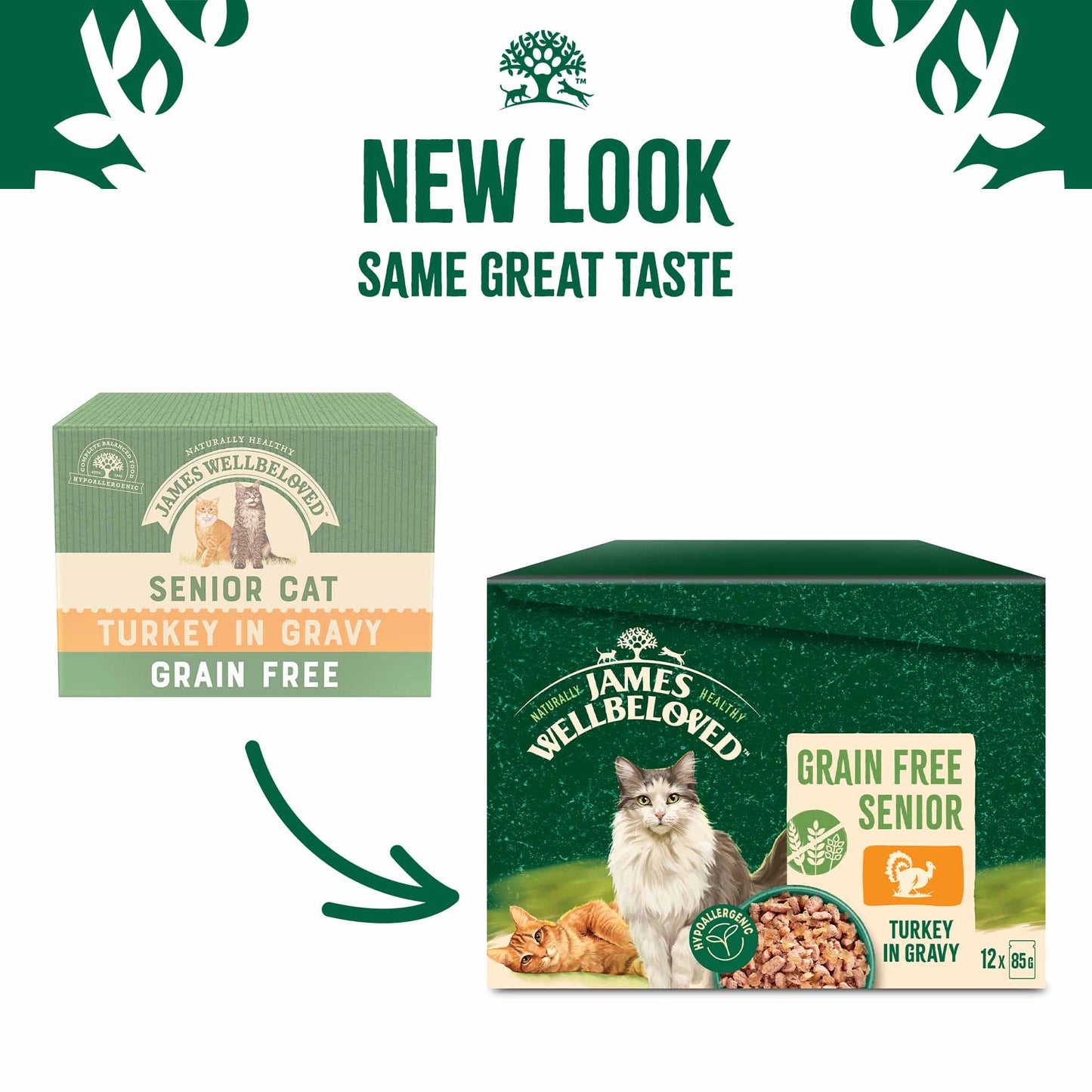 James Wellbeloved Grain Free Senior Wet Cat Food in Gravy - Turkey - 12x85g Pouches