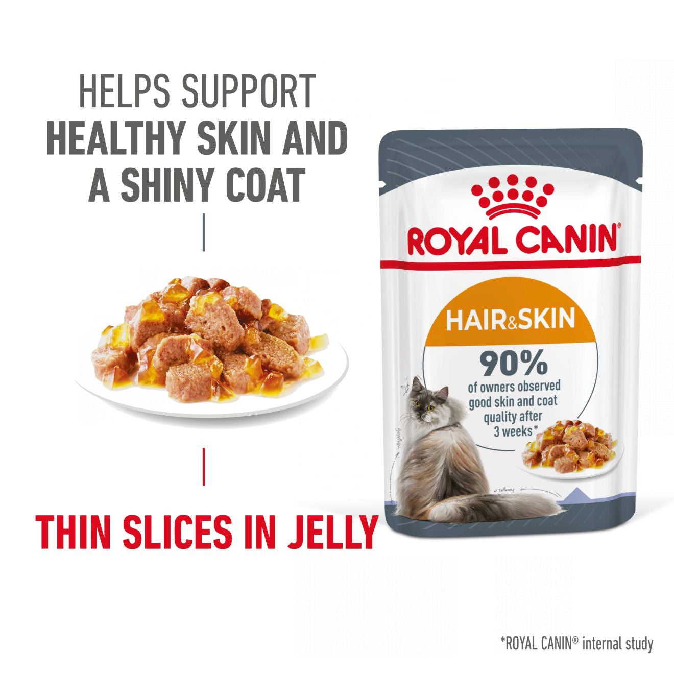 ROYAL CANIN Hair & Skin Care Adult Wet Cat Food In Jelly - 12x85g Pouches