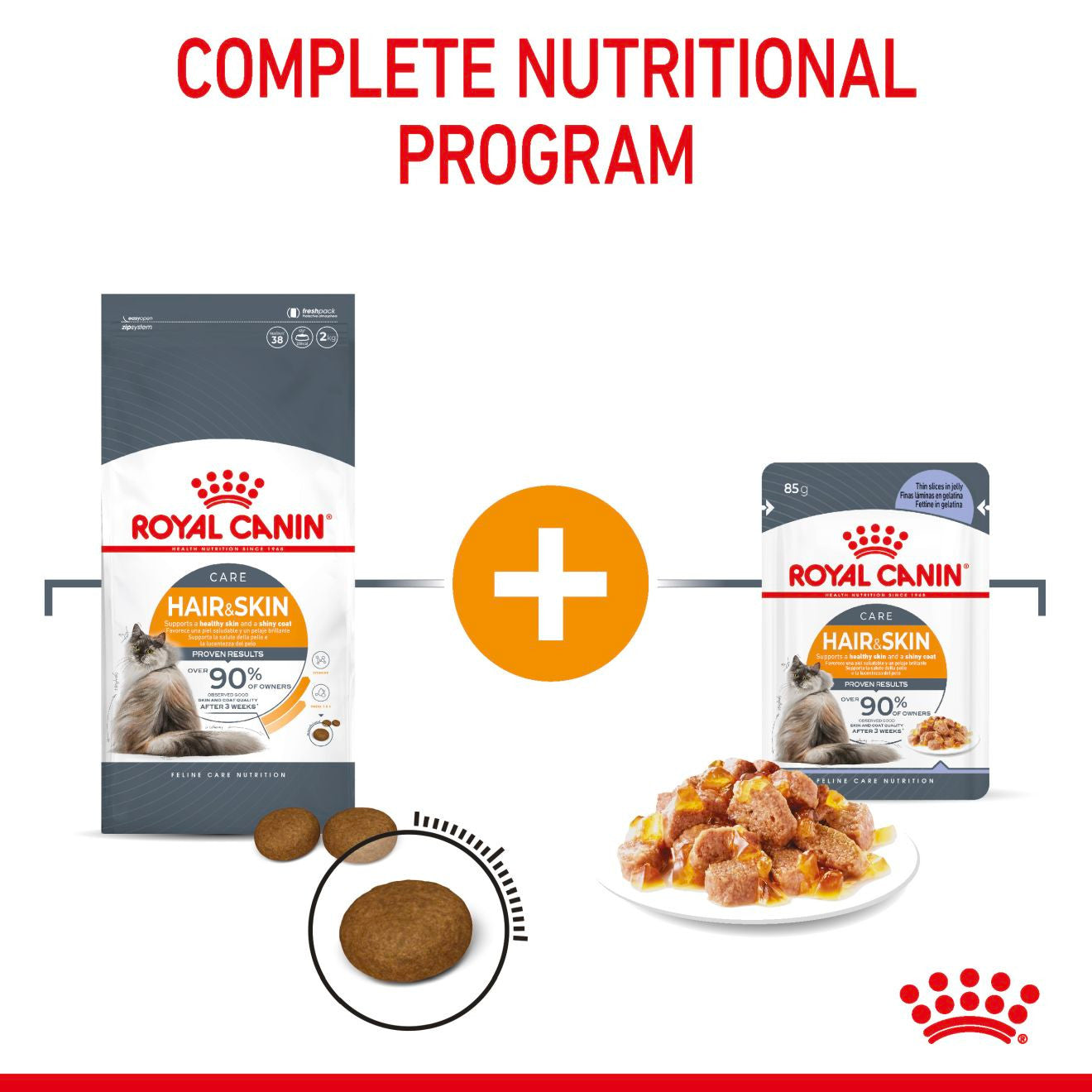 ROYAL CANIN Hair & Skin Care Adult Wet Cat Food In Jelly - 12x85g Pouches