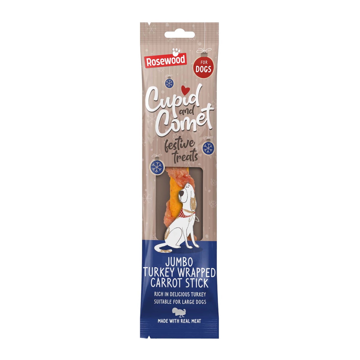 Rosewood Cupid & Comet Jumbo Turkey Wrapped Carrot Stick Dog Treat - 70g