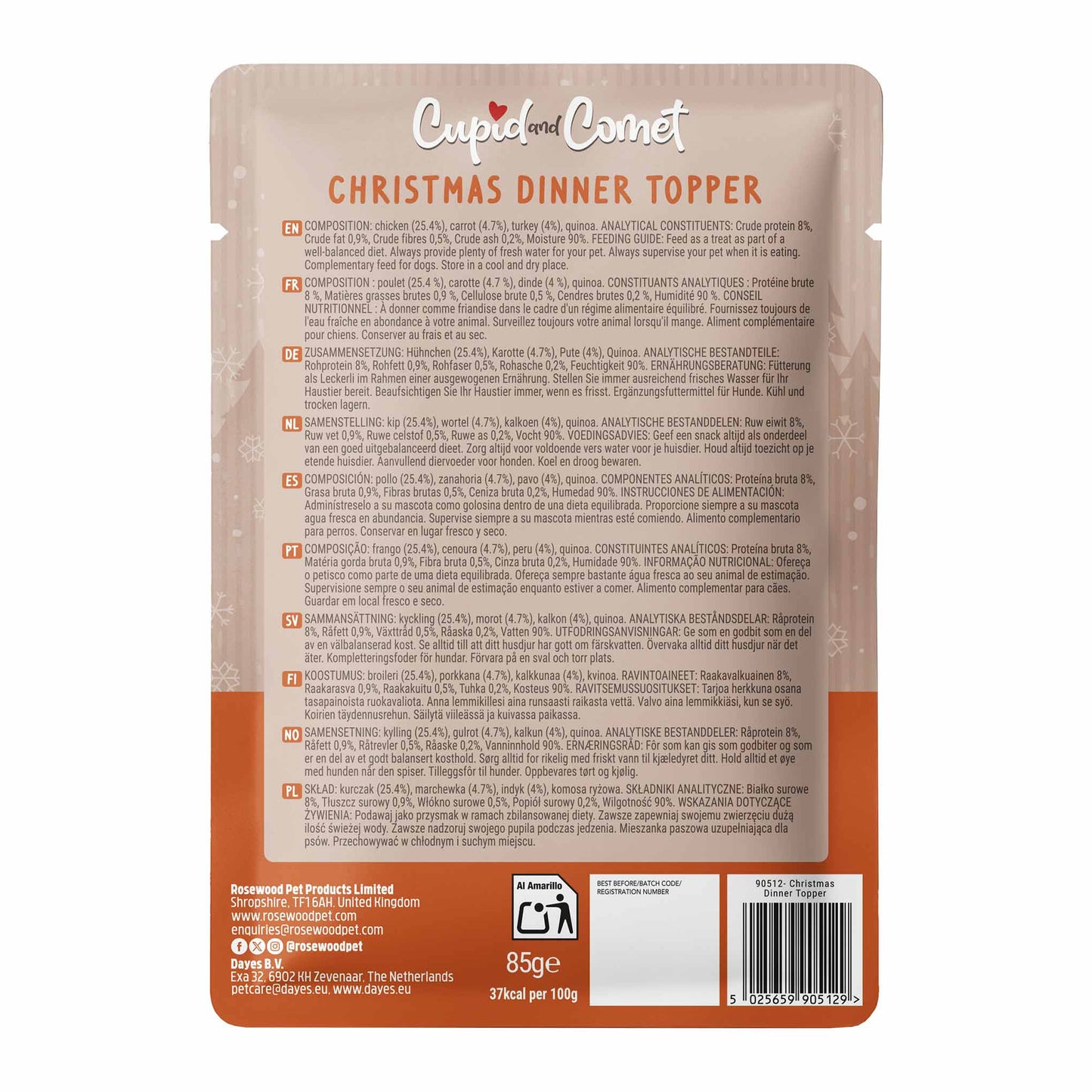 Rosewood Cupid & Comet Christmas Dinner Topper for Dogs - 85g