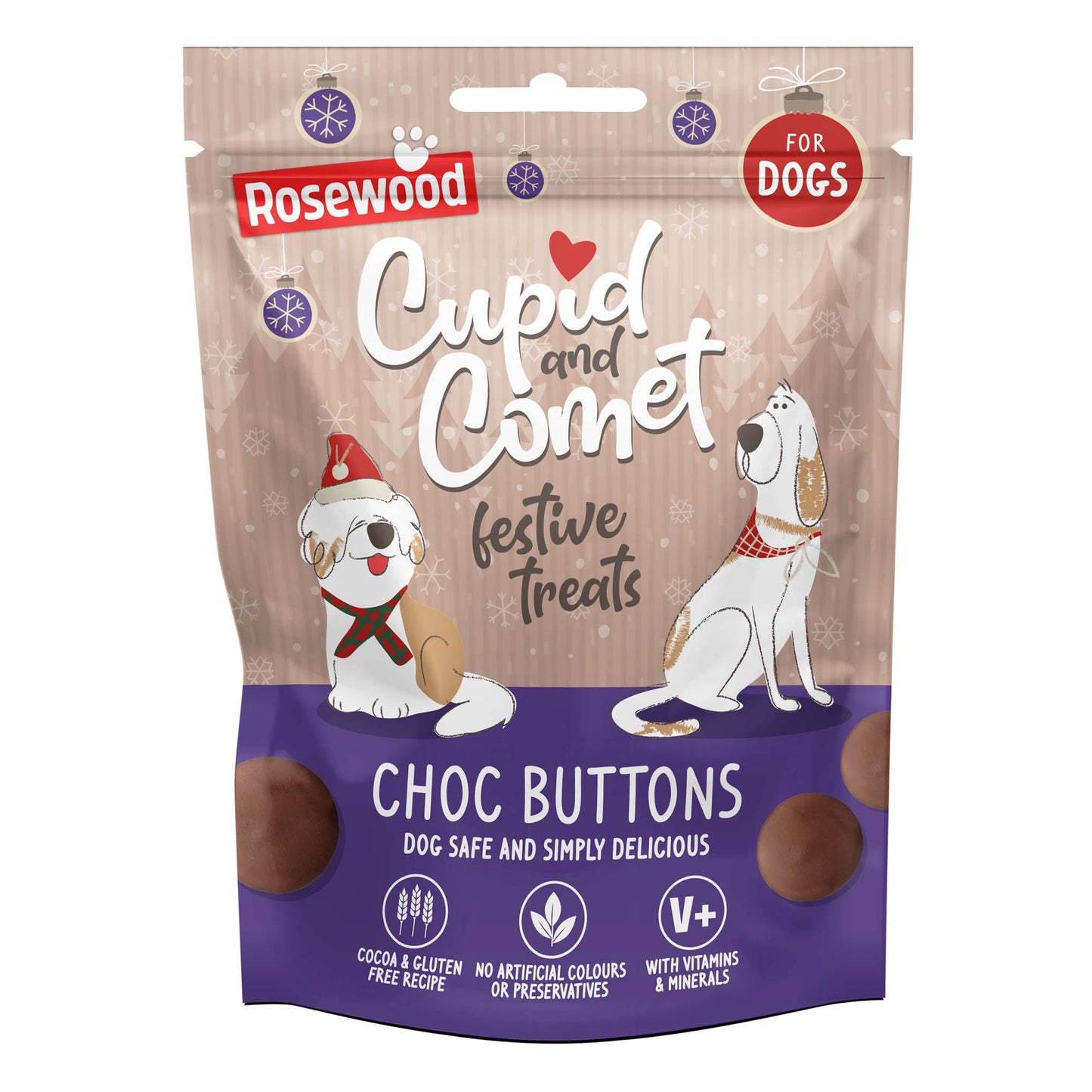 Rosewood Cupid & Comet Festive Choc Buttons Treats for Dogs - 150g