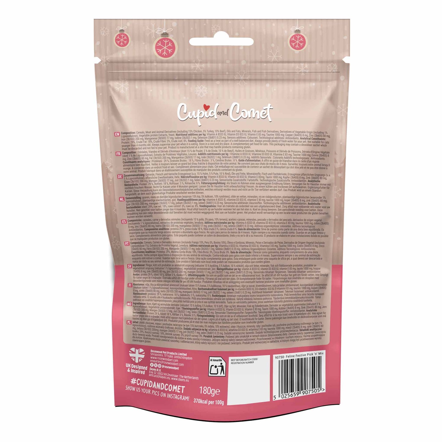 Rosewood Cupid & Comet Feline Festive Pick n Mix Cat Treats - 180g