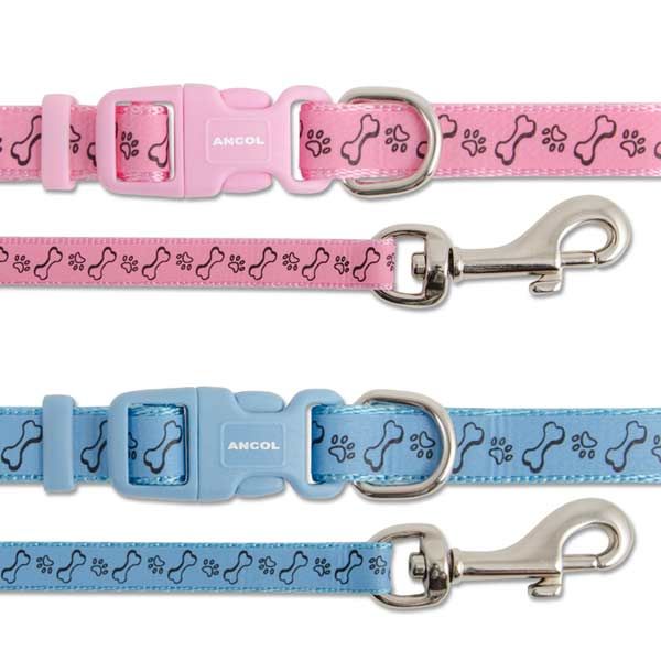 Ancol Small Bite Paw & Bone Collar & Lead Set - 20-30cm - Pink
