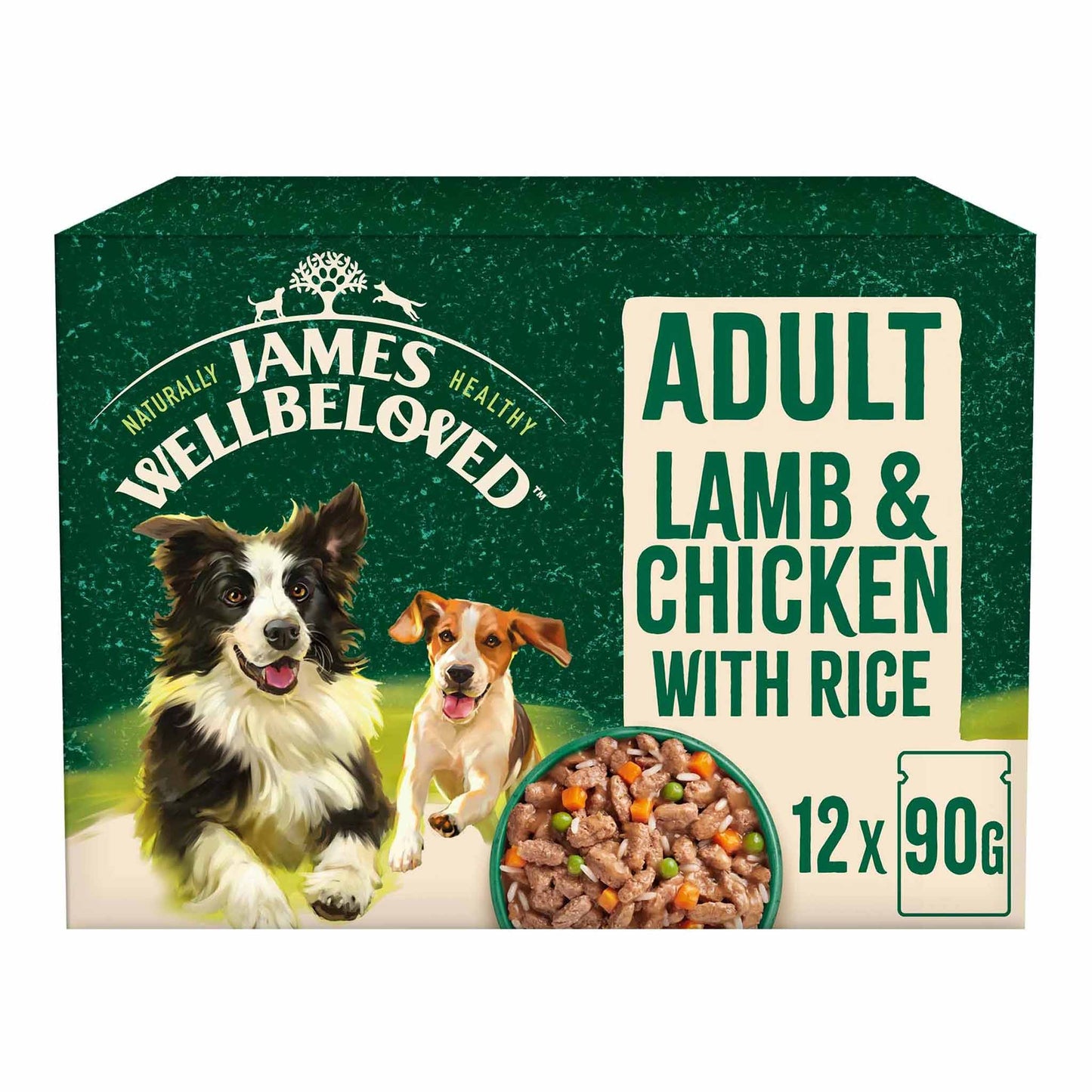James Wellbeloved Adult Wet Dog Food in Gravy - Lamb, Chicken & Rice - 12x90g Pouches