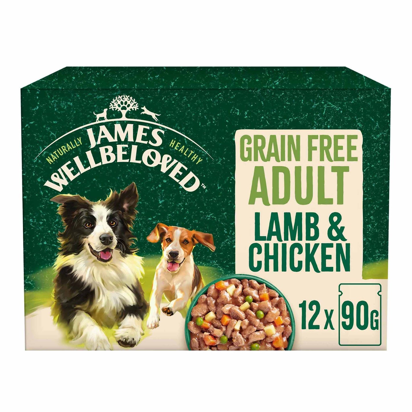 James Wellbeloved Grain Free Adult Wet Dog Food in Gravy - Lamb & Chicken - 12x90g Pouches