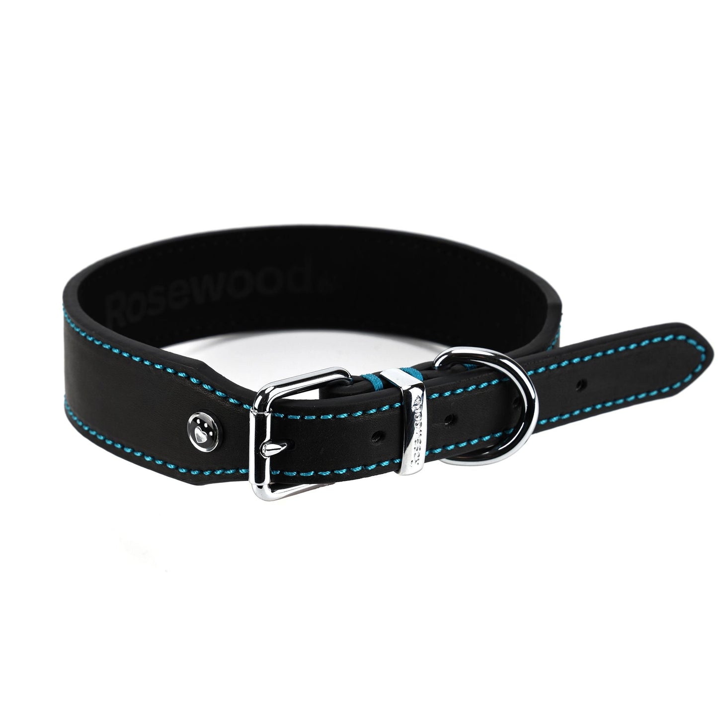 Rosewood Luxury Black Leather Dog Collar 18-22 inch